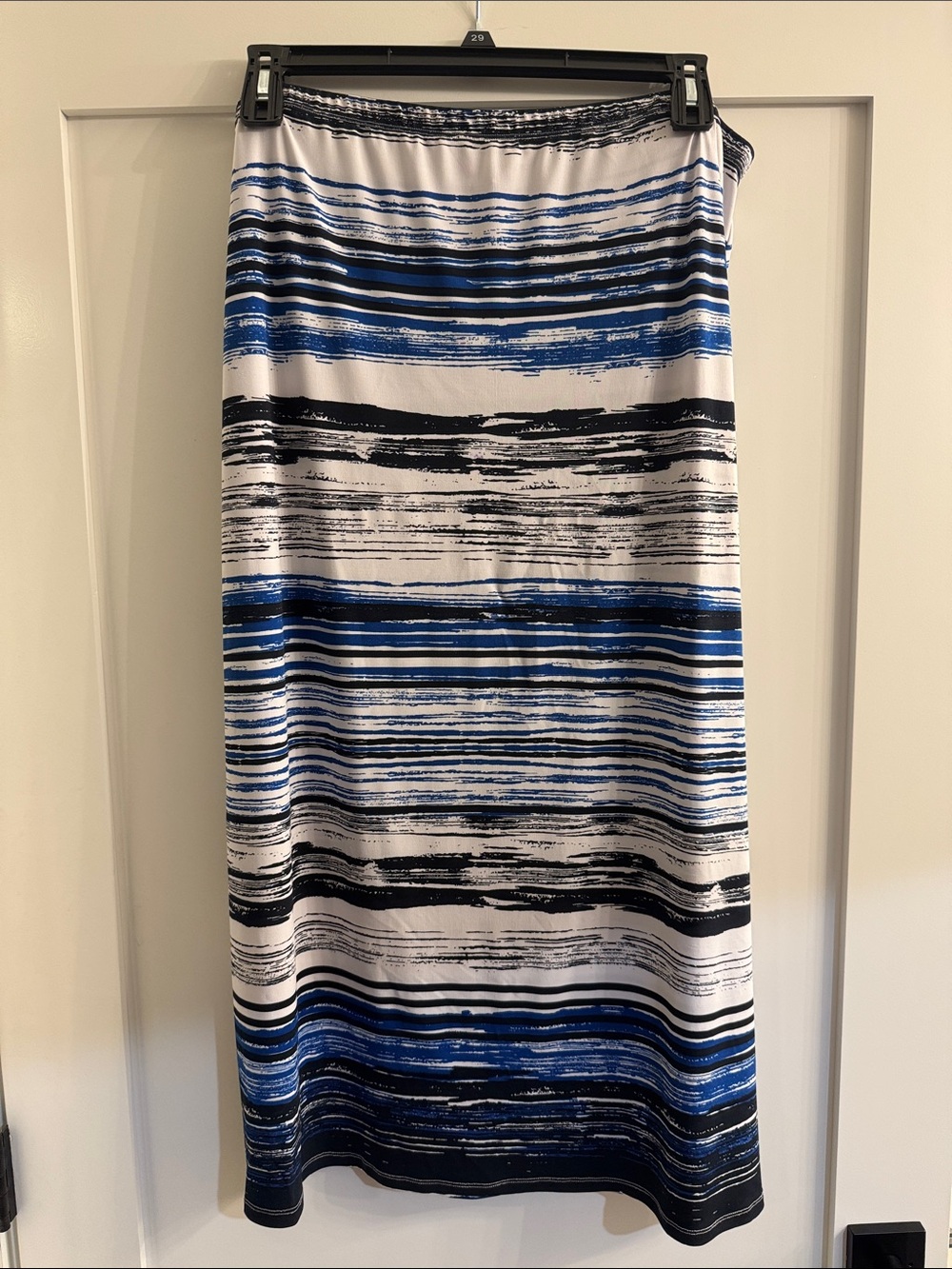 Christopher & Banks White, Blue & Black Striped Maxi Skirt.